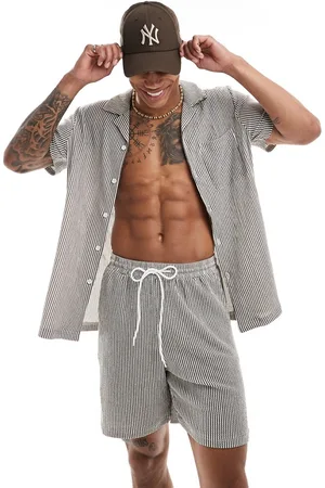 South Beach Beach shirt co-ord in knit brown and white stripe