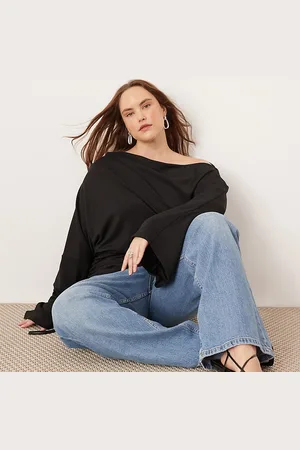 ASOS Curve jersey off shoulder top with ruched sleeve detail in