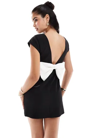 Forever New Cap sleeve contrast bow back mini dress in black