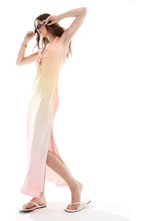 Miss Selfridge Tie front halterneck maxi dress in ombre