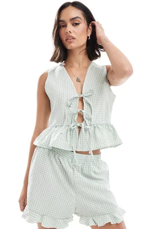 Miss Selfridge Sleeveless tie front top in sage