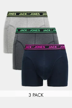 JACK & JONES 3 pack trunks with neon waistband in & grey