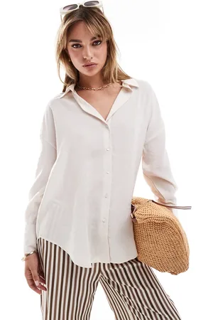 ONLY Oversized long sleeve textured shirt in stone