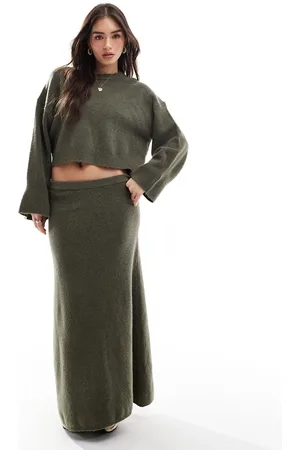 ASOS Knitted a line maxi skirt co-ord in khaki
