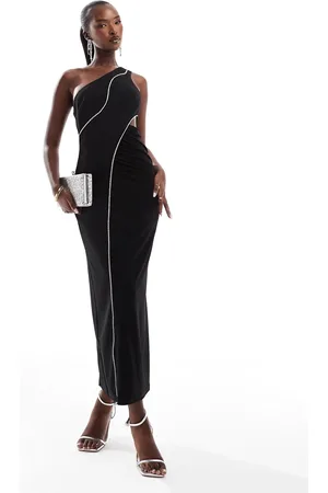 ASOS Asymmetric drape diamante trim midi dress in
