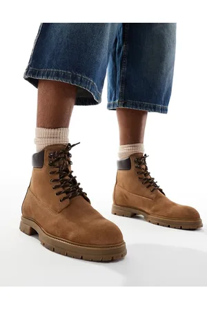 ASOS Lace up worker boot in tan suede and contrast panels