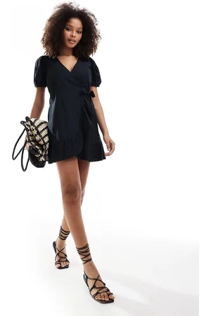 Brave Soul Puff sleeve wrap dress in