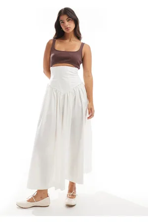 ASOS Corset waist jersey bodice midi dress in cream and chocolate