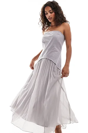 ASOS ASOS DESIGN Petite twill bandeau and chiffon pleated midi dress in