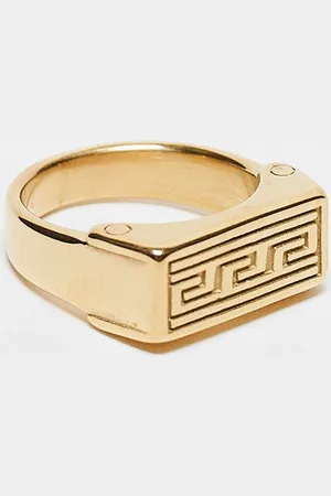 ASOS Waterproof stainless steel rectangular signet ring with embossed design in tone