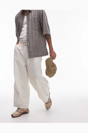 Topman Wide leg cotton trousers in off white