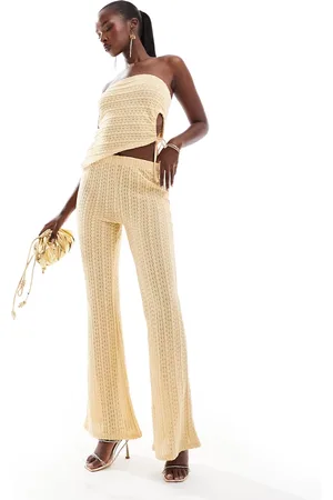 ASOS Co-ord textured flare trousers in buttermilk