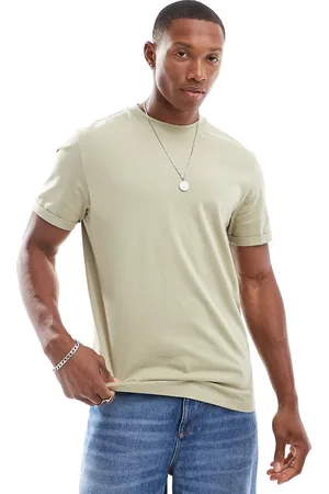 ASOS Essential crew neck t-shirt with roll sleeve in khaki