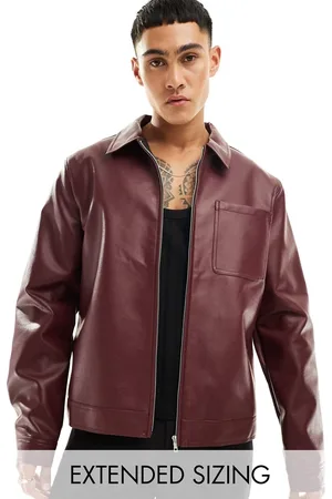 ASOS Faux leather harrington jacket in burgundy
