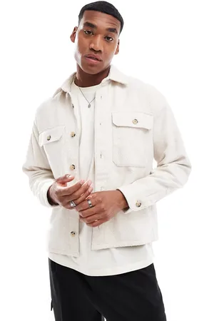 Abercrombie & Fitch Long sleeve dobby flannel shirt in cream