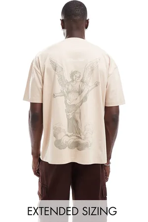ASOS Oversized t-shirt in beige with angel back print