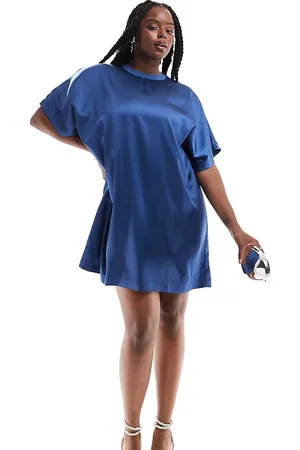 ASOS ASOS DESIGN Curve satin oversized mini tshirt dress in steel