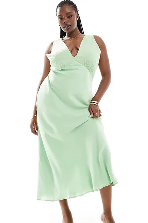 ASOS ASOS DESIGN Curve vintage style V neck midi slip dress with delicate embroidery in sage