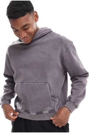 ASOS Boxy oversized hoodie in washed charcoal