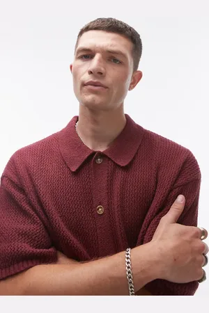 Topman Button through crochet shirt in plum