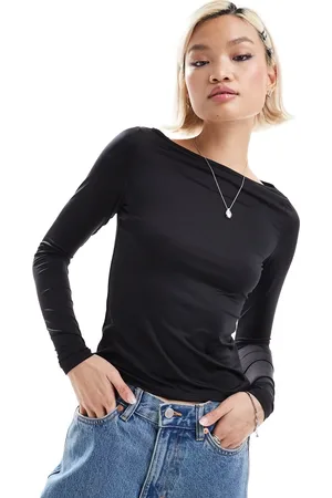 Monki Long sleeve boat neck top in