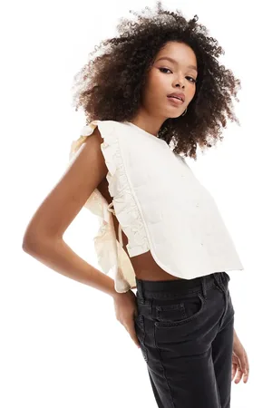 Object Embroidered quilted statement top in cream