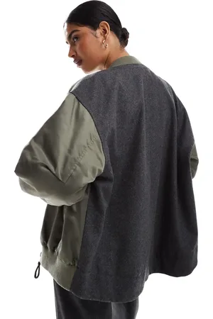 ASOS Spliced bomber jacket in khaki and grey