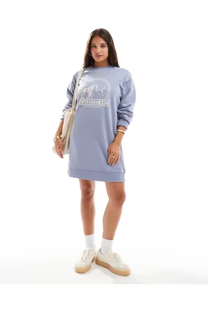ASOS Graphic mini sweatshirt dress in washed baby