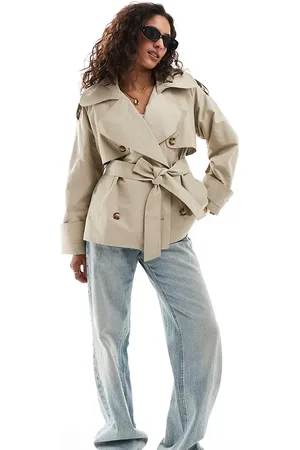 ASOS ASOS DESIGN Petite oversized short trench coat with belt in stone