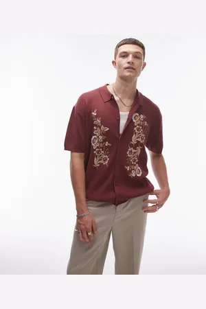 Topman Relaxed floral embroidered knitted shirt in plum