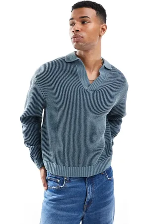 ASOS Oversized knitted notch neck polo in plated rib
