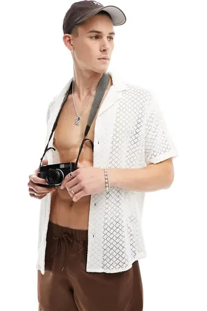 Another Influence Short sleeve lace revere collar shirt in