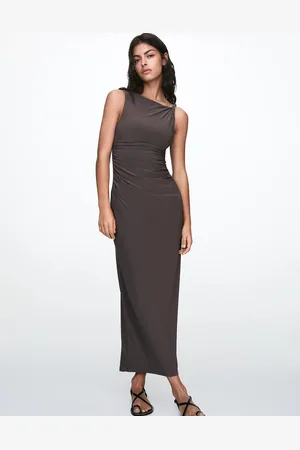 Pull&Bear Twist shoulder sculpt maxi dress in dark aubergine