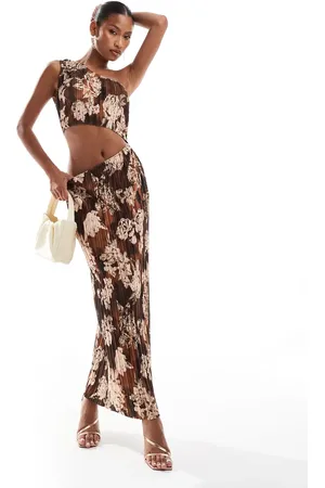 ASOS Cut out one shoulder plisse midi dress in floral print