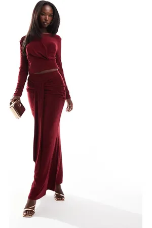 DASKA Twist front skirt co-ord in wine