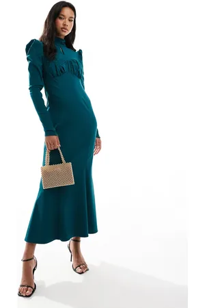 DASKA High neck maxi dress with fishtail skirt in teal