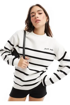 4th & Reckless Knitted crew neck jumper in cream stripe