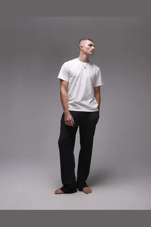 Topman Lounge straight leg waffle jogger in charcoal and plain white lounge t-shirt multipack