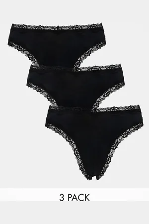 ASOS 3 pack cotton & lace trim high rise malibu thong in