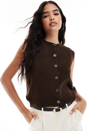 VERO MODA Button through sleeveless vest in dark melange