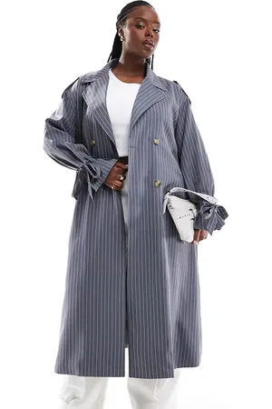 Extro & Vert Plus Trench coat in petrol stripe