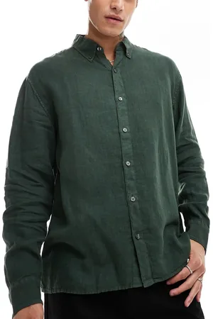 Abercrombie & Fitch Long sleeve linen shirt in dark