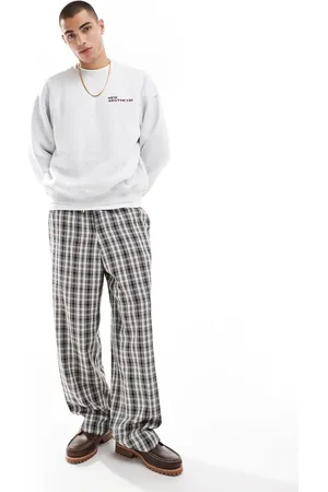 ASOS Pull on smart wide leg check trousers in