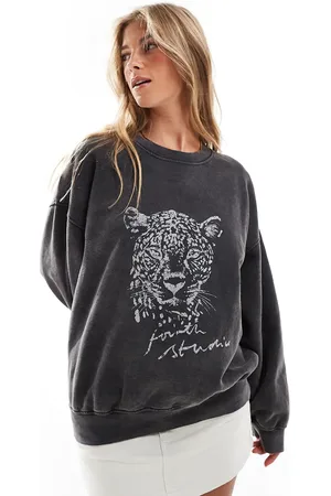 4th & Reckless Leopard motif sweatshirt in acid wash