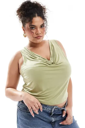ASOS ASOS DESIGN Curve slinky cowl neck tank top in khaki