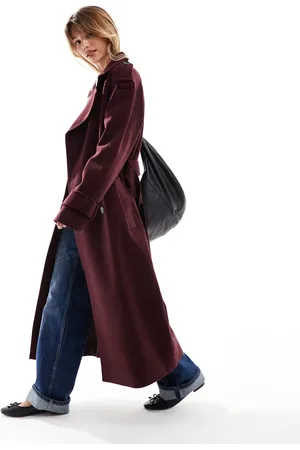 ASOS Formal faux wool trench coat in burgundy