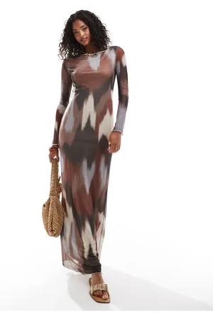 VERO MODA Long sleeved mesh dress in blurred neutral print