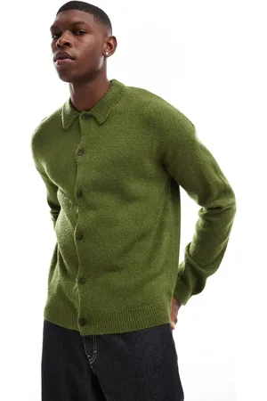 ASOS Relaxed knitted collar cardigan in khaki