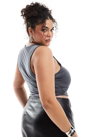 ASOS ASOS DESIGN Curve double layer slinky crop top in charcoal