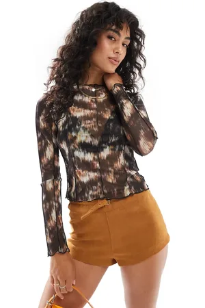 Brave Soul Long sleeve printed mesh top in